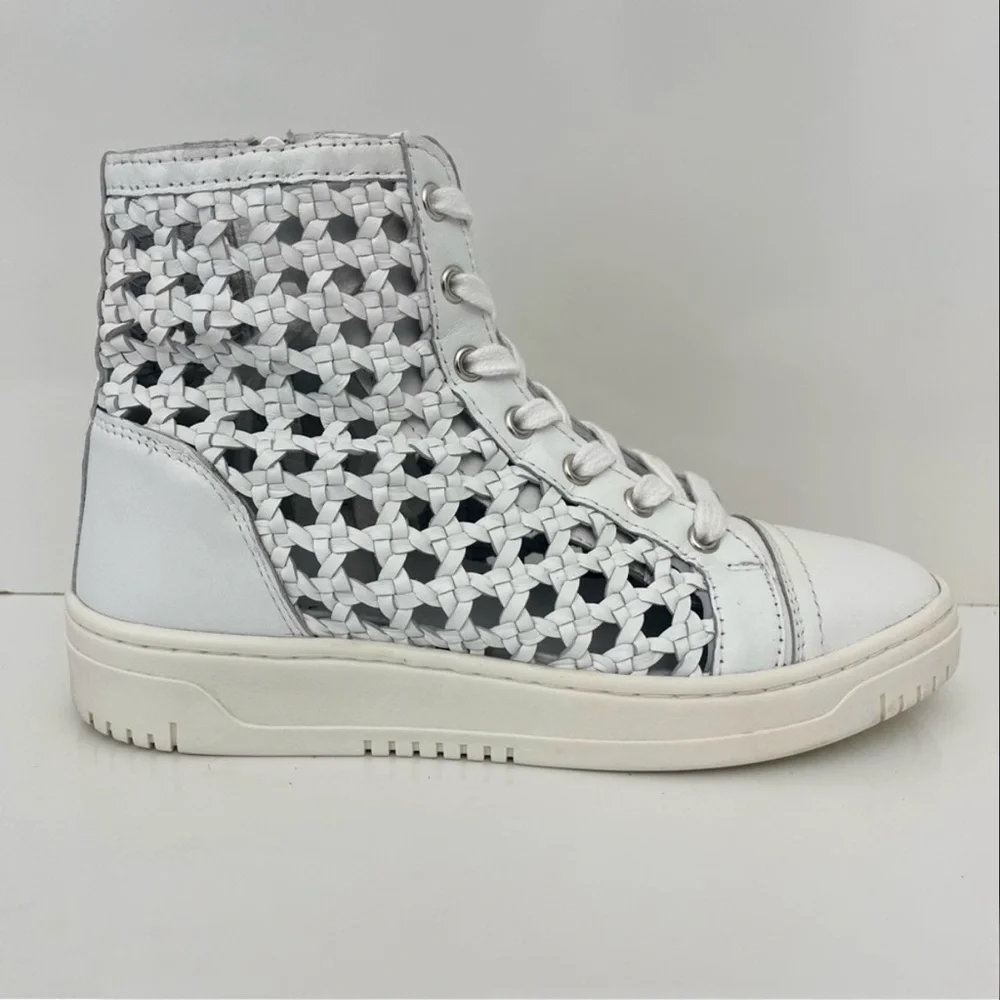 FREE PEOPLE Hayes Woven Leather High Top Sneakers in Ivory - Picture 13 of 13
